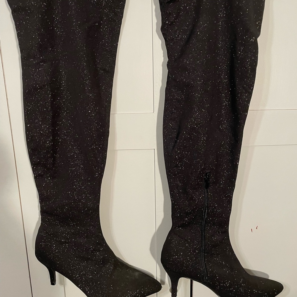 Source Unknown Sparkling Black Over-the-Knee Boots